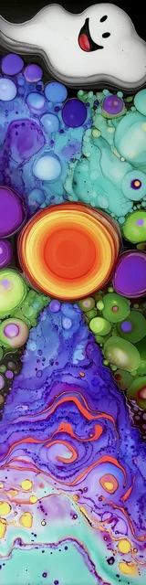 Free abstract bookmark featuring a ghost on top of an abstract design